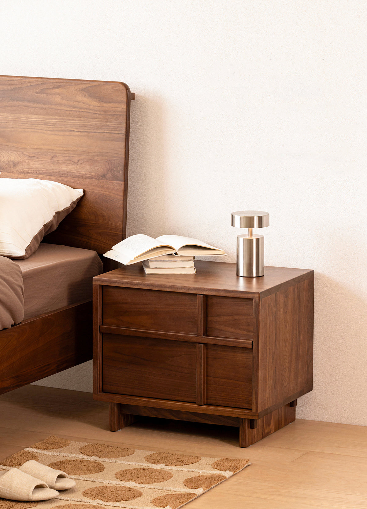 Mazonvintage-Stylish Cross Design Walnut Wood Nightstand