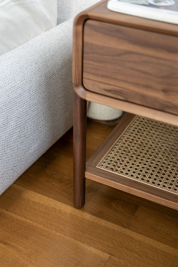 Mazonvintage-Seraph Dual Layer Black Walnut Wood Nightstand