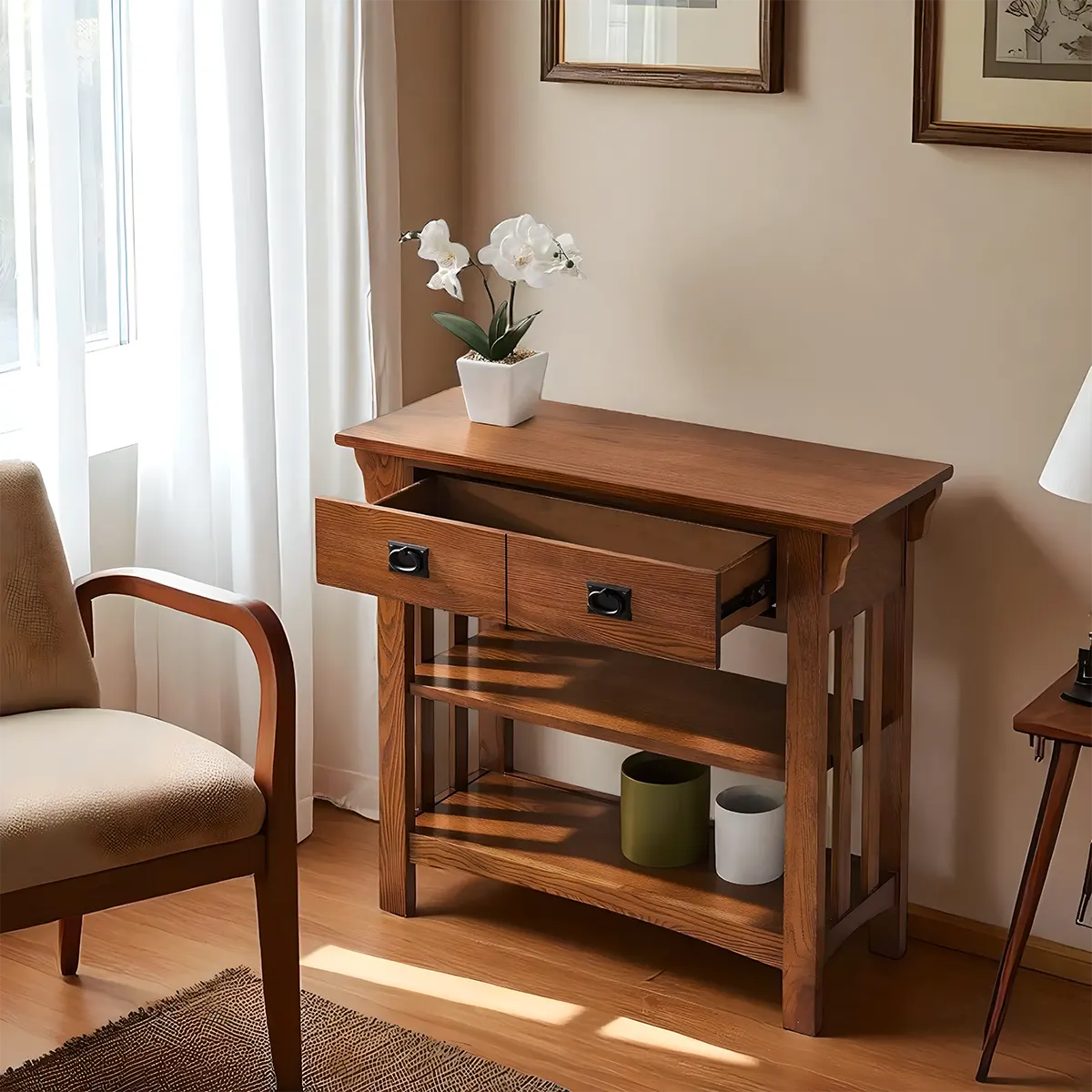Refined Oak Console Table – Elegant Craftsman Design