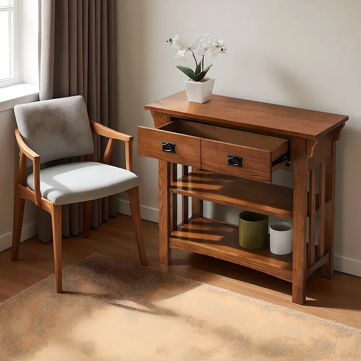 Refined Oak Console Table – Elegant Craftsman Design