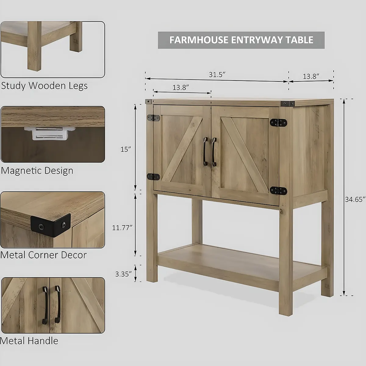 Rustic Farmhouse Console Table with Storage Shelf