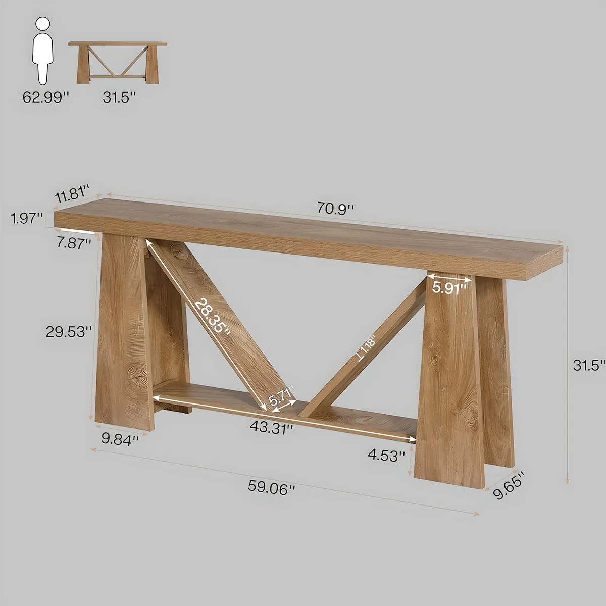 Rustic Oak Console Table – Geometric Legs Modern Design