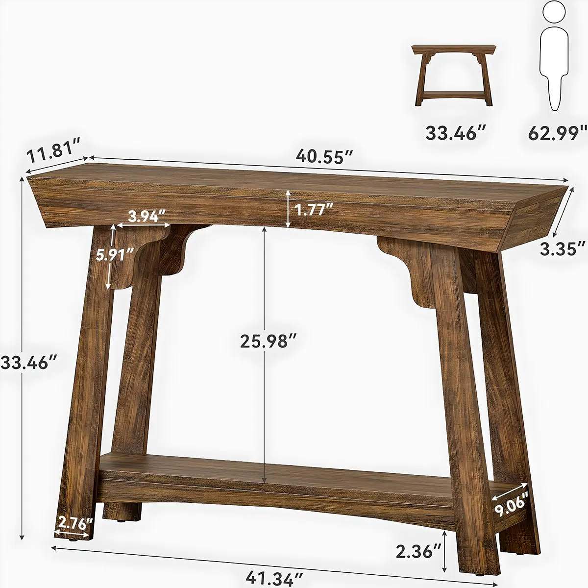 Rustic Style Console Table – Sturdy Natural Wood, Convenient Bottom Shelf