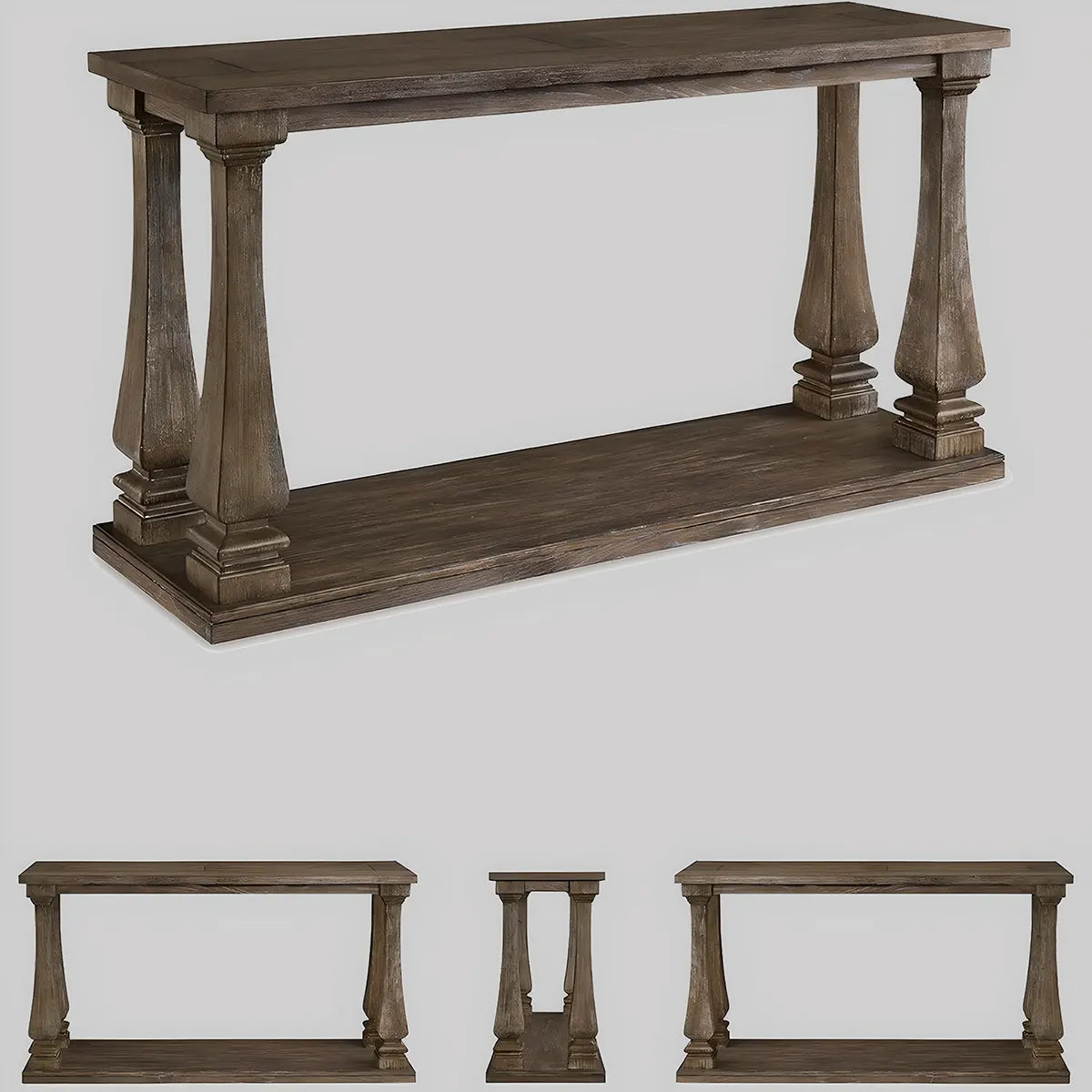 Rustic Wooden Console Table – Elegant, Sculpted Legs, Convenient Bottom Shelf for Decoration