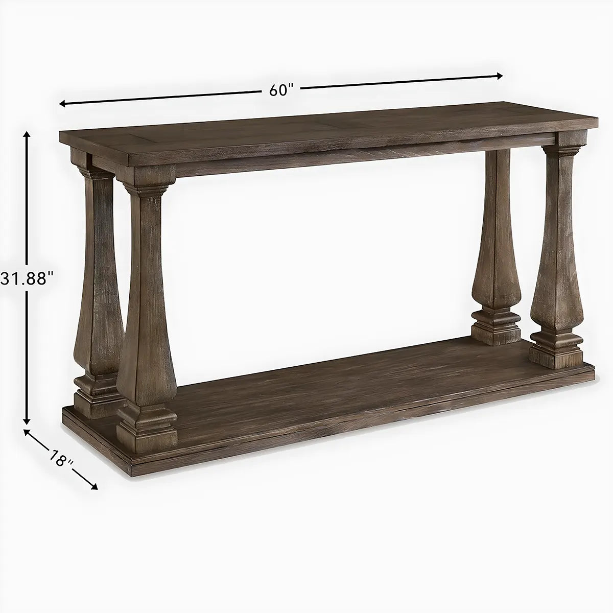 Rustic Wooden Console Table – Elegant, Sculpted Legs, Convenient Bottom Shelf for Decoration