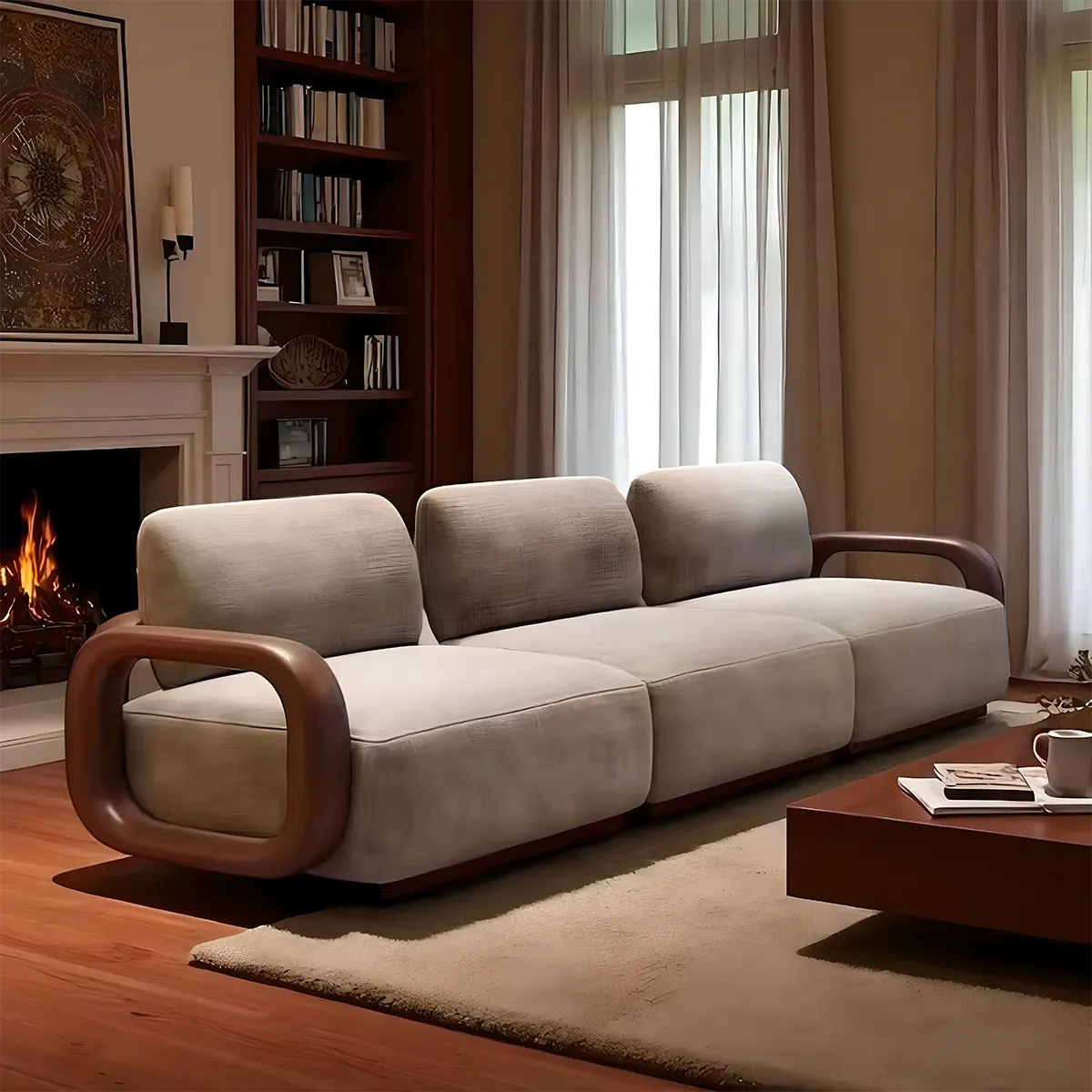Simple 3-4 seater sofa – Natural ash wood frame