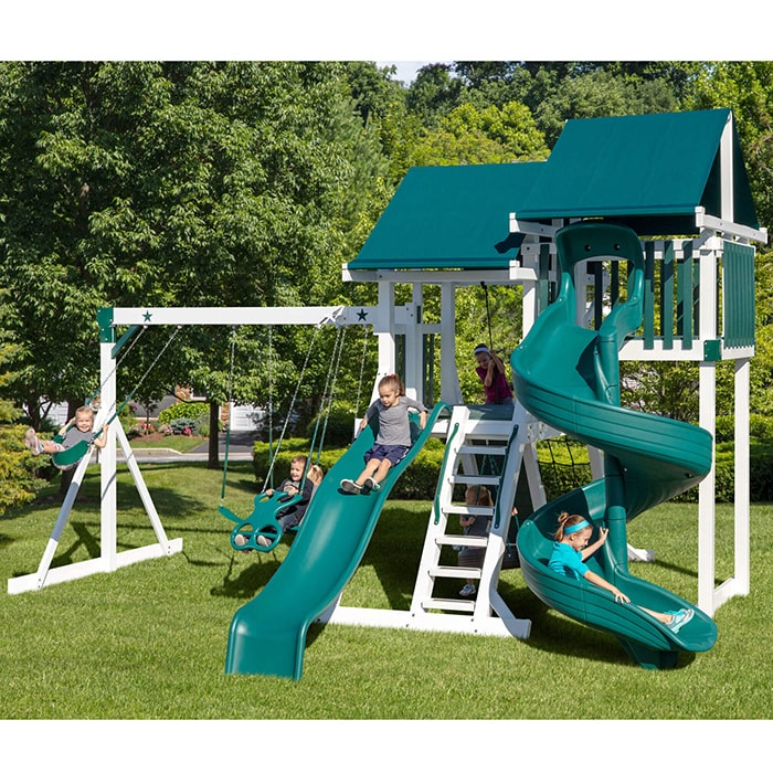 Nebula Vinyl Swing Set with Spiral Slide