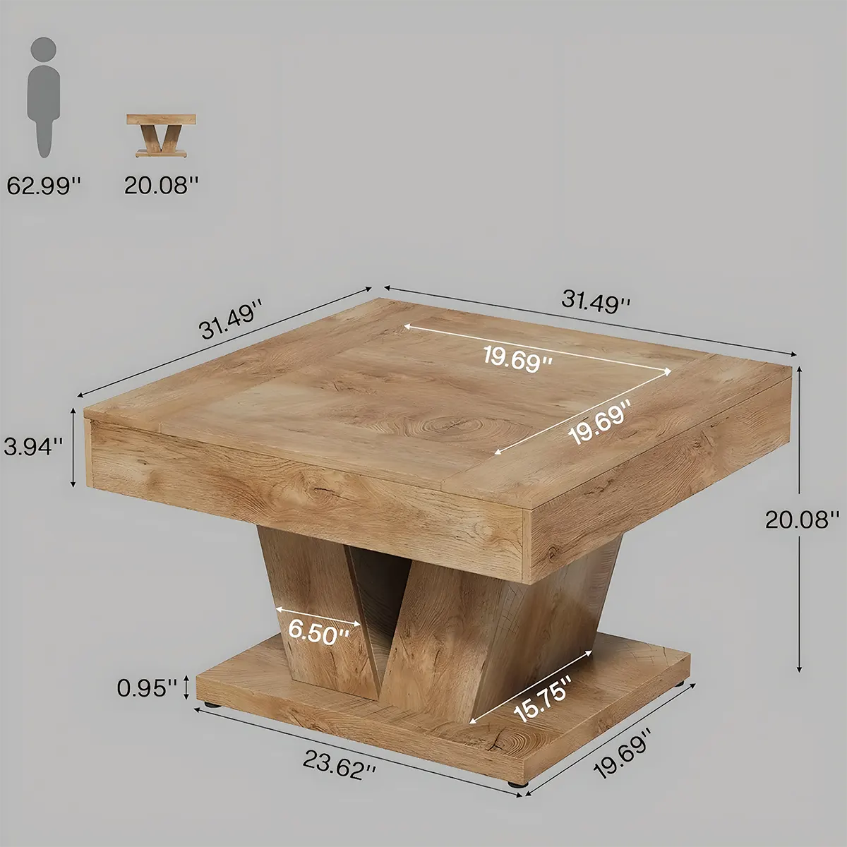 V-shaped wooden coffee table, Unique modern design, minimalist art style