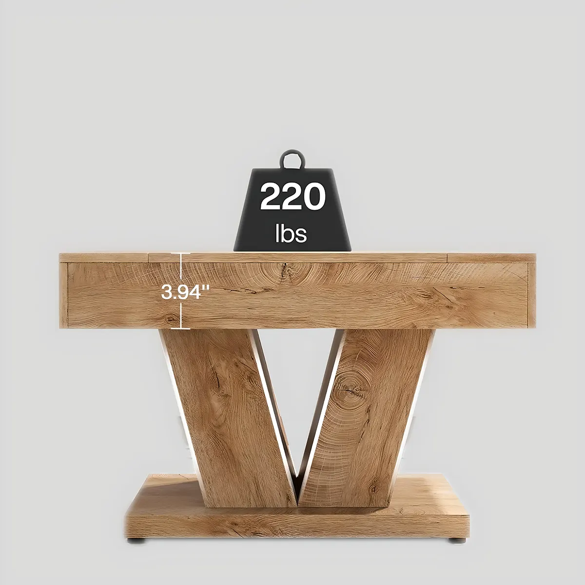 V-shaped wooden coffee table, Unique modern design, minimalist art style