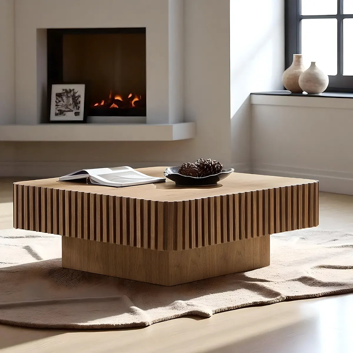 Vertical Wave Wood Coffee Table – Bright & Artistic Design