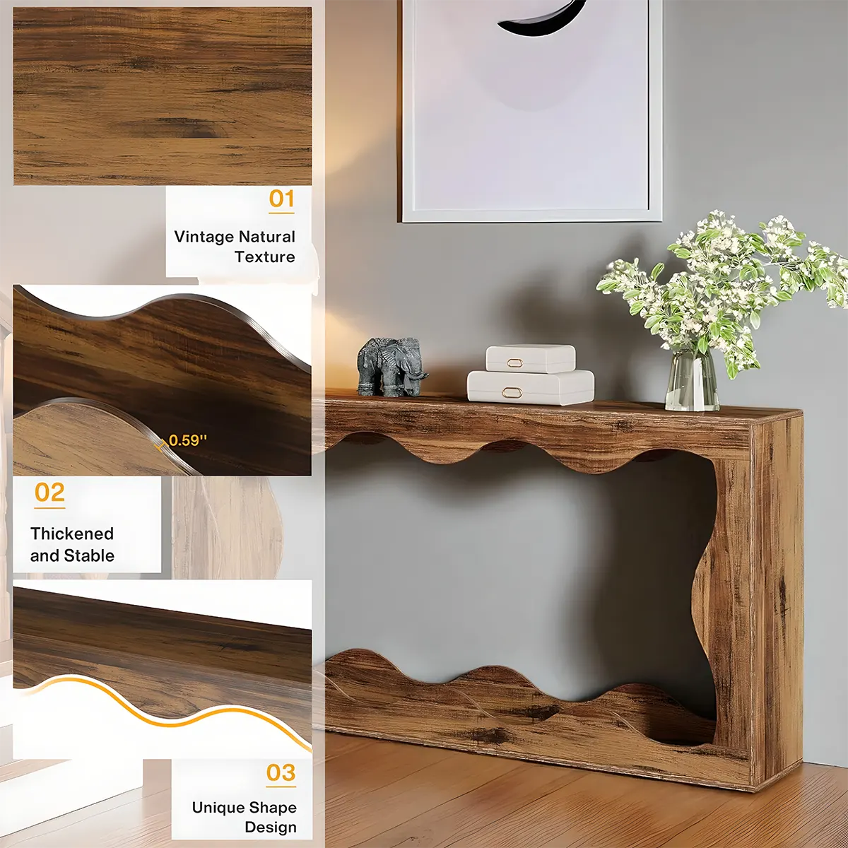 Wave Grain Wood Console Table – Farmhouse Design Glossy Paint, Decorative Table & Sofa Table