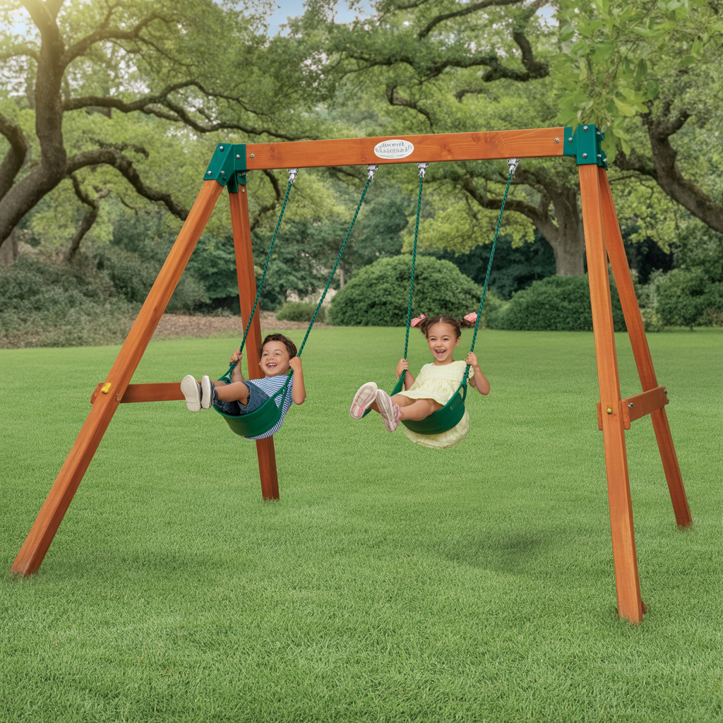 Wooden Double Swing Set for Kids – Outdoor Backyard Play Swing