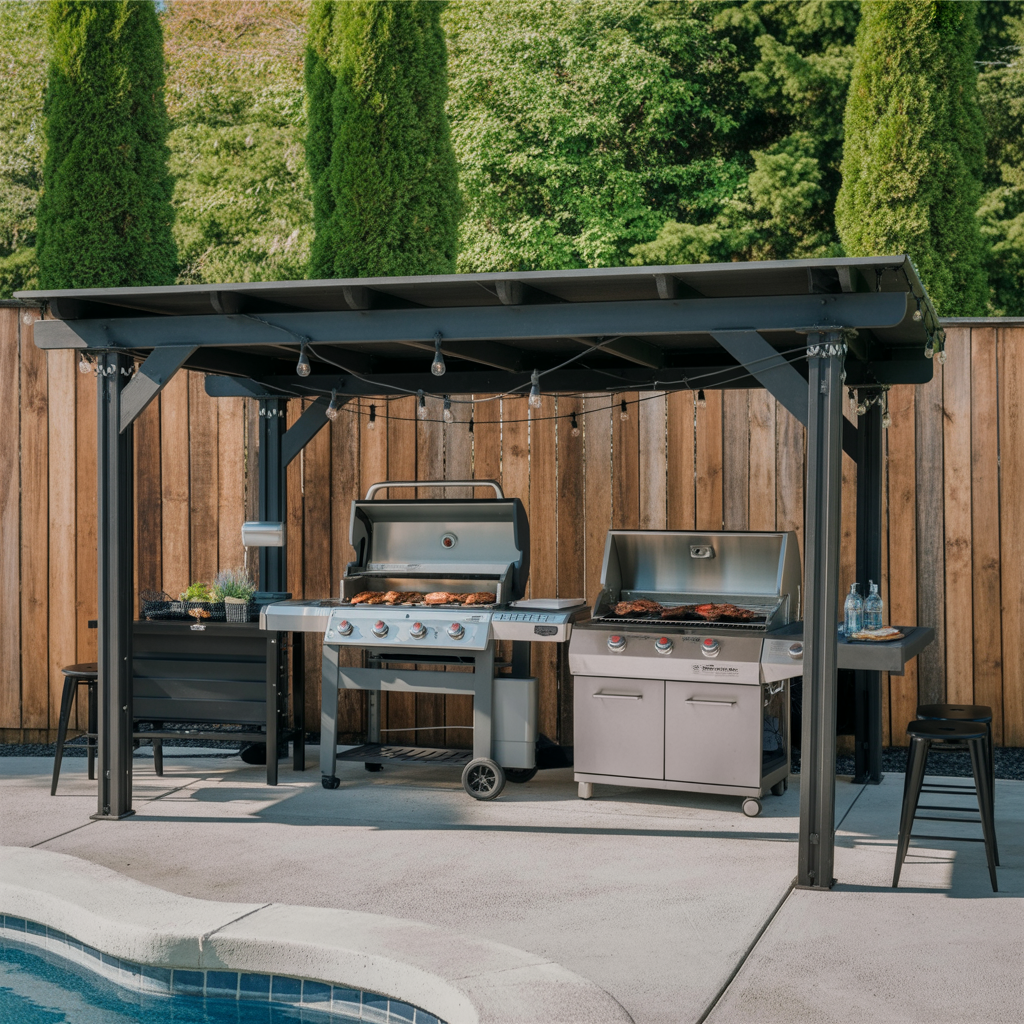 Dual Gas Grill Pergola – Outdoor BBQ Station