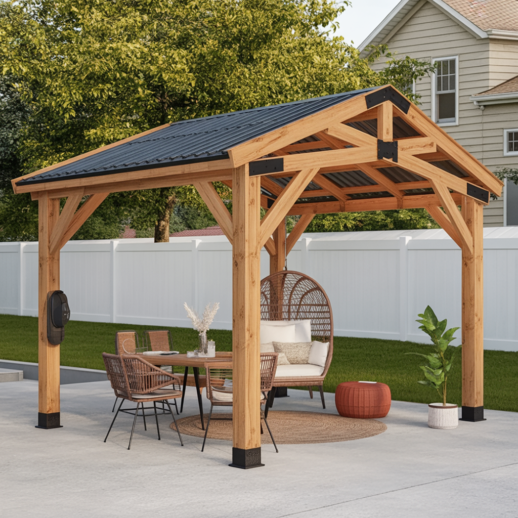 Modern Wooden Pergola with Roof – Outdoor Patio & Garden Shade