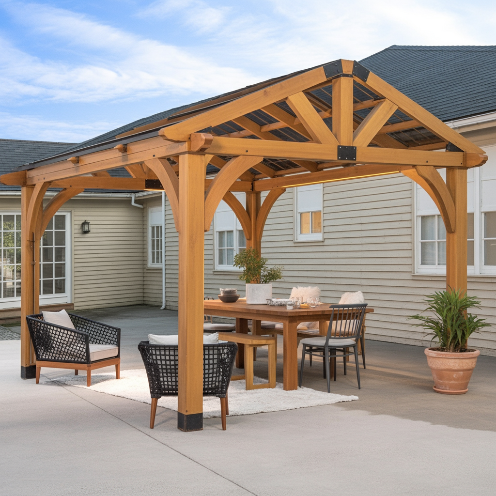 Wooden Outdoor Dining Pergola – Patio Shelter & Garden Pavilion