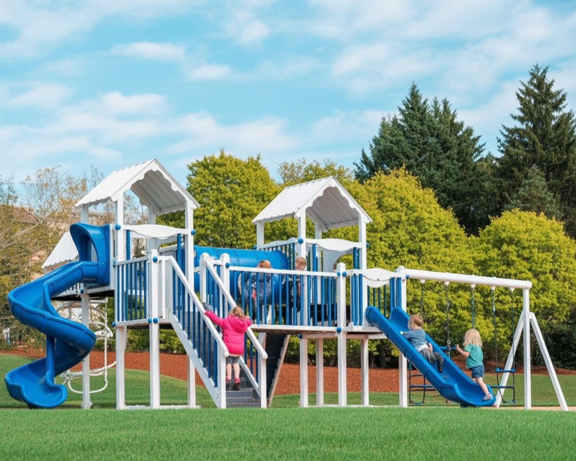 Milky Way Climber Vinyl Swing Set – Double Playhouse, Spiral Slide & Outdoor Playground