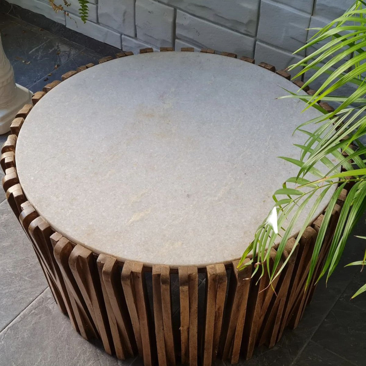 Bryan Oak Wood & Marble Top Coffee Table