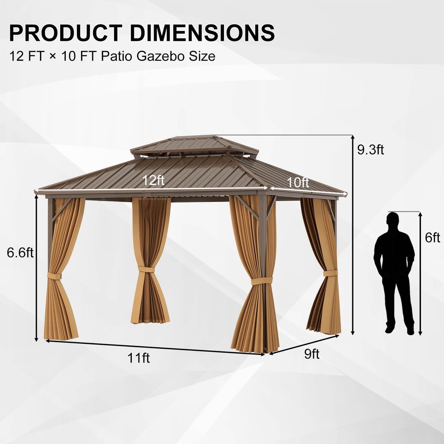 Mazonvintage 12 X 10 FT Mazonvintage Gazebo with Netting Heavy-Duty Double-Roof Galvanized Metal Top