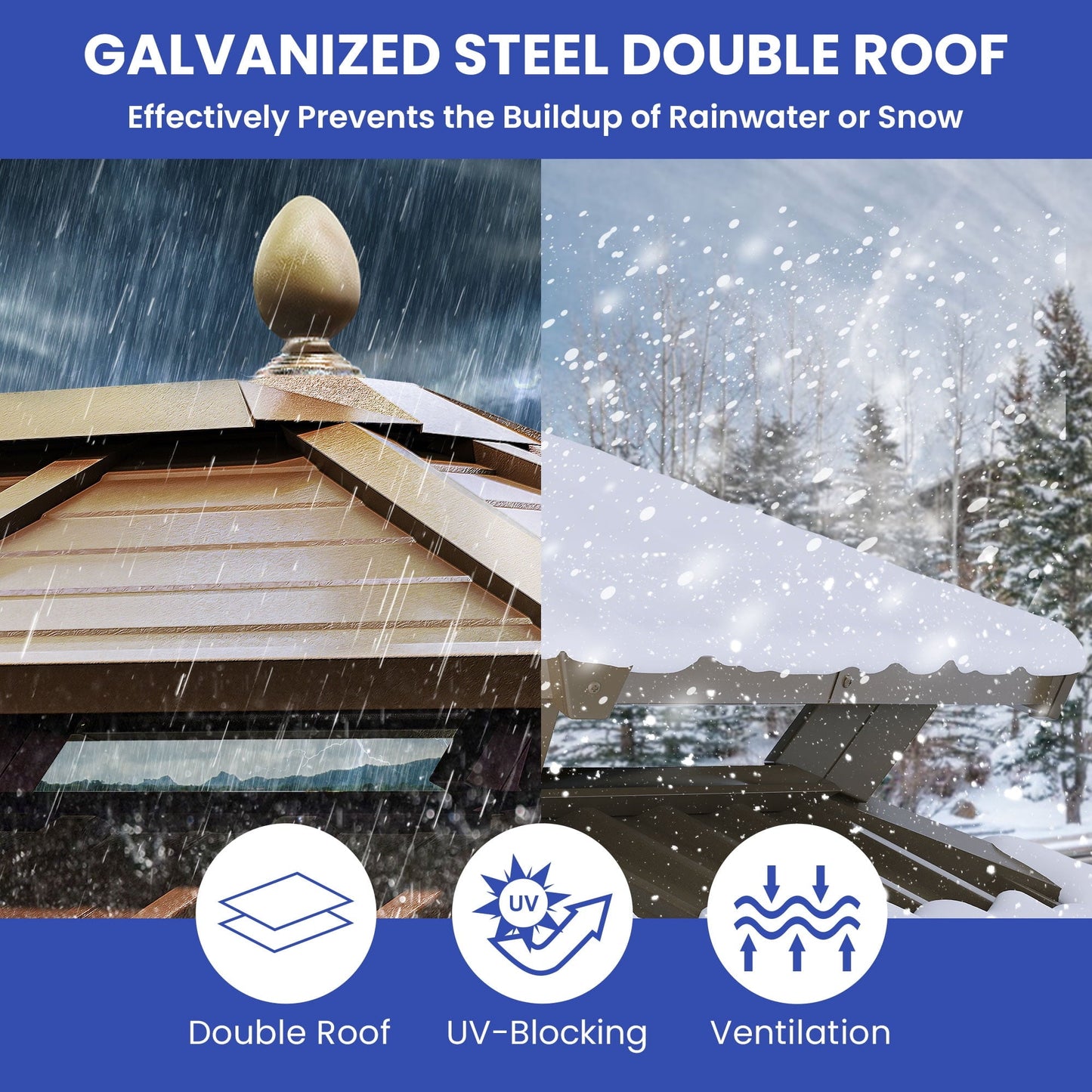 Mazonvintage 12' x 14' Outdoor Hardtop Gazebo with Netting & Shaded Curtains, Heavy Duty Double Roof Galvanized Steel Garden Tent for Patio, Mazonvintage, Bronze