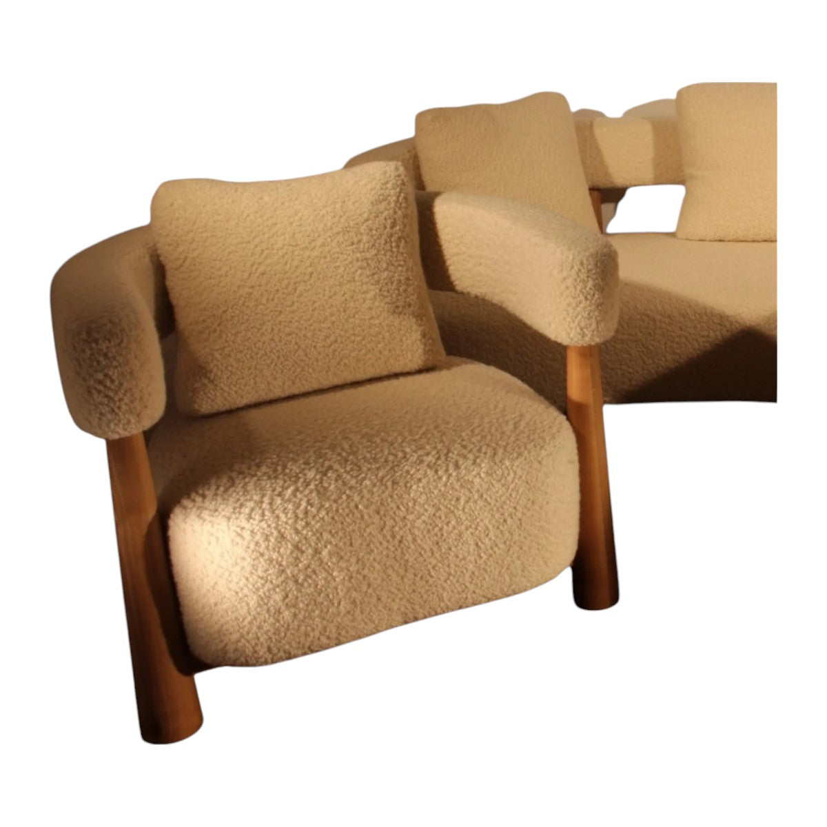 Eleven Oak Wood & Boucle 3+1+1 Sofa