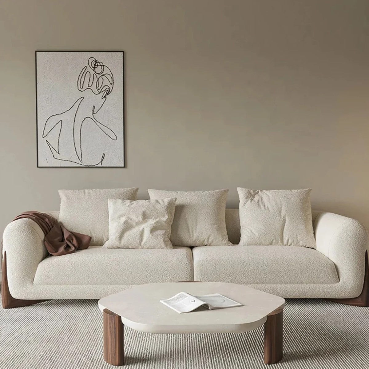 Garin 3 Seater Boucle & Walnut Wood Sofa