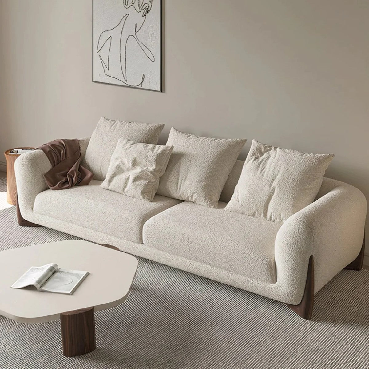 Garin 3 Seater Boucle & Walnut Wood Sofa