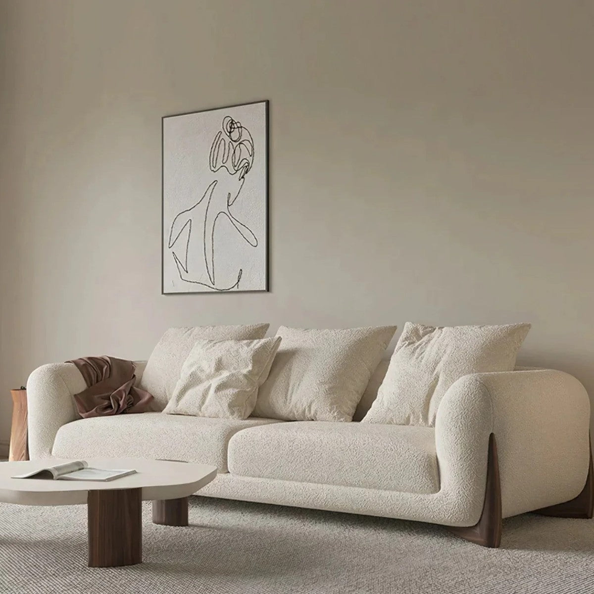 Garin 3 Seater Boucle & Walnut Wood Sofa