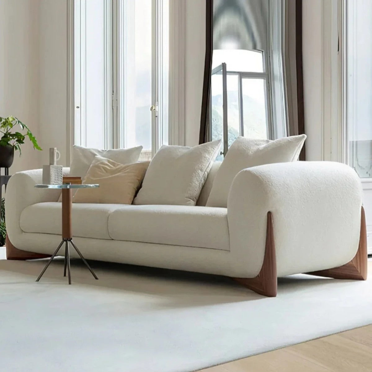 Garin 3 Seater Boucle & Walnut Wood Sofa