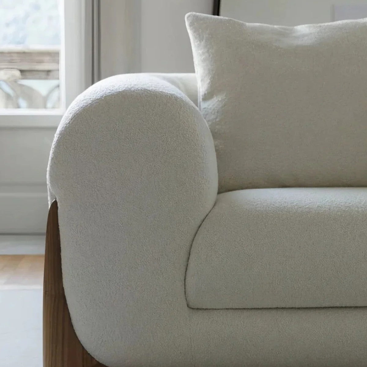 Garin 3 Seater Boucle & Walnut Wood Sofa