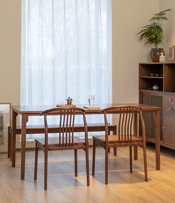 Mazonvintage-Modern High Back 4 Spindle Black Walnut Wood Chair