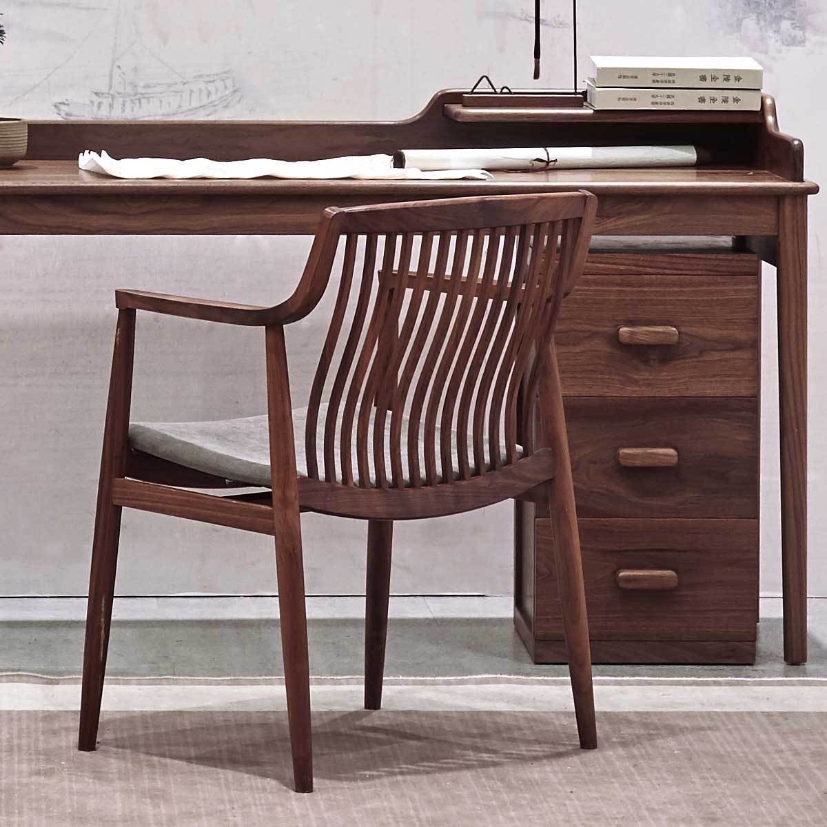 Mazonvintage-Vintage Solid Walnut Wood Slatted Back Armchairs