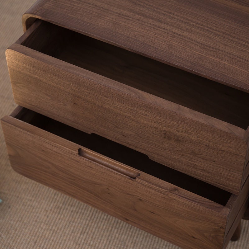 Mazonvintage-Minimalist Deep Brown Black Walnut Wood Nightstand with Two Drawers