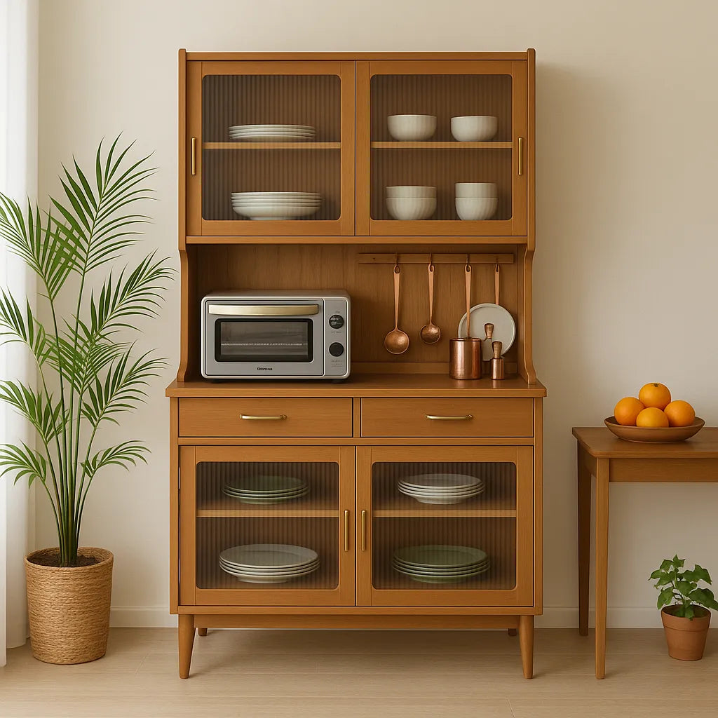 Kitchen Storage Cabinet Multi Level Organizer Glass Display