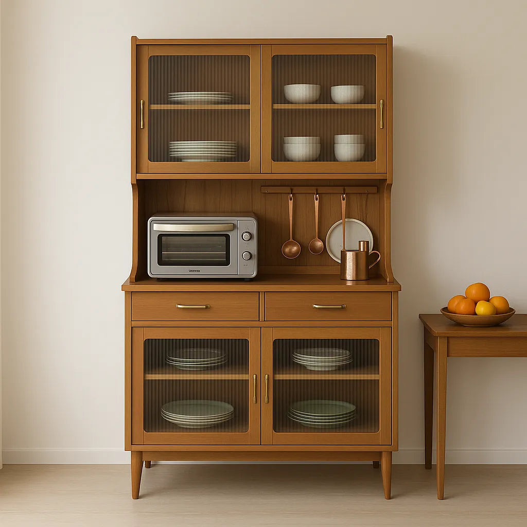 Kitchen Storage Cabinet Multi Level Organizer Glass Display