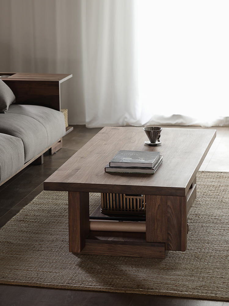 Mazonvintage-Japandi Heavy Design Solid Black Walnut Wood Coffee Table