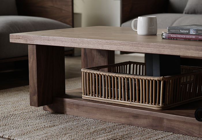 Mazonvintage-Japandi Heavy Design Solid Black Walnut Wood Coffee Table