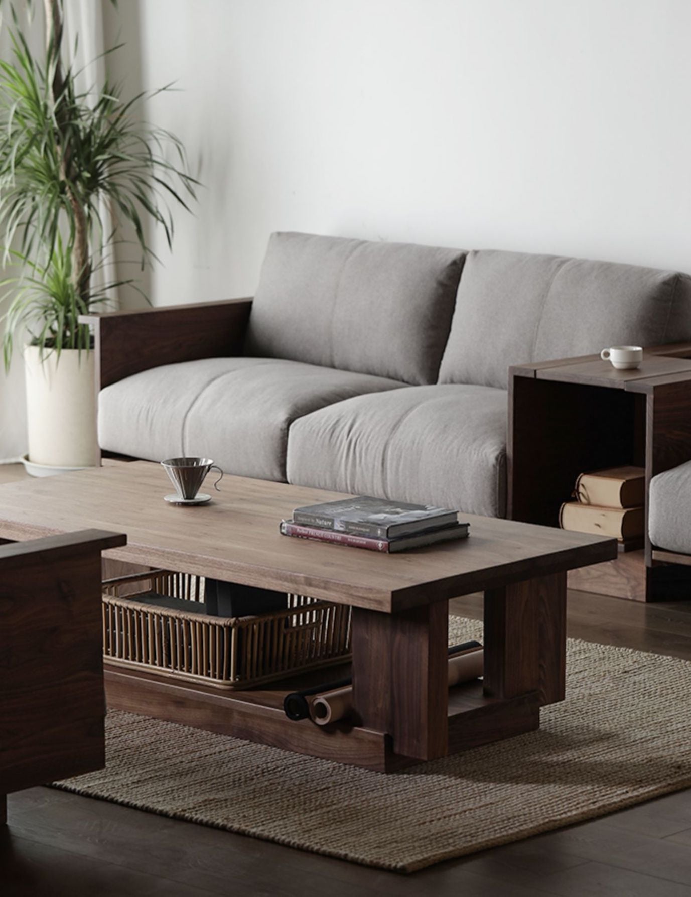 Mazonvintage-Japandi Heavy Design Solid Black Walnut Wood Coffee Table
