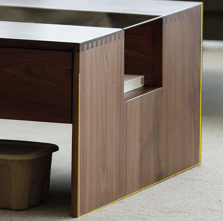 Mazonvintage-Competency Glass Multi-Layer Walnut Wood Coffee Table