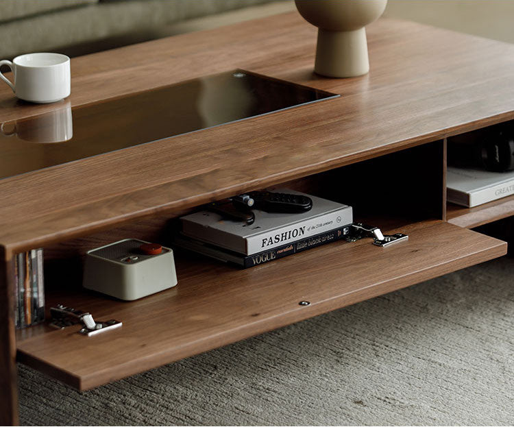 Mazonvintage-Competency Glass Multi-Layer Walnut Wood Coffee Table