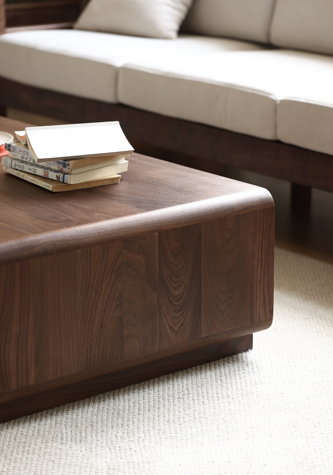 Mazonvintage-Minimalistic Design Solid Walnut Wood Coffee Table with 2 Big Drawers
