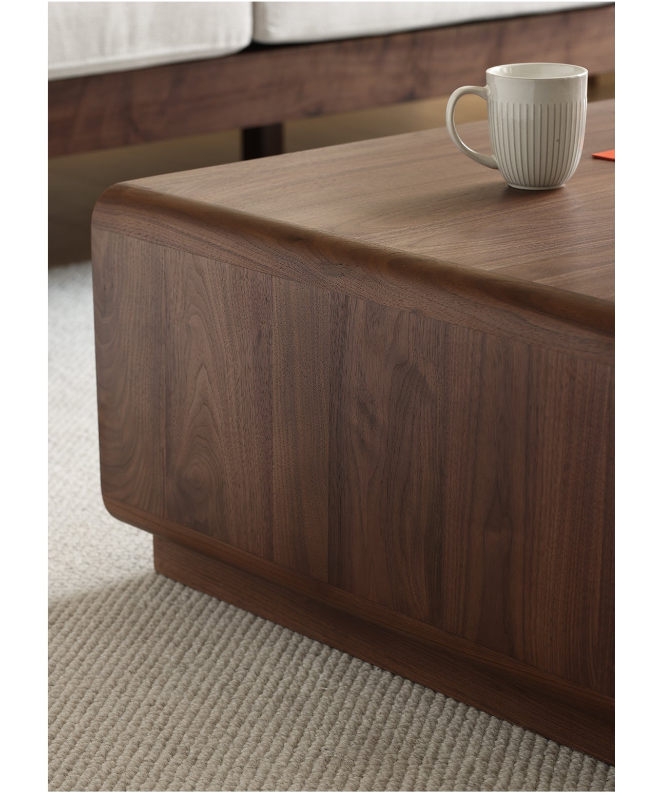 Mazonvintage-Minimalistic Design Solid Walnut Wood Coffee Table with 2 Big Drawers