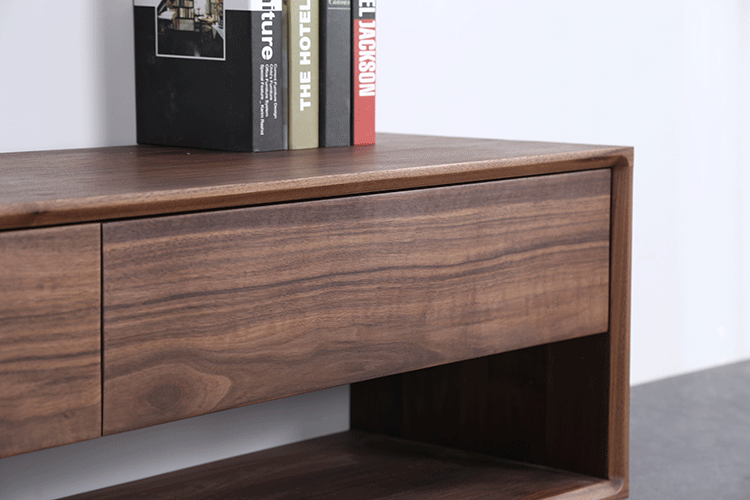 Mazonvintage-Forte Simple Design Solid Black Walnut Wood Bench with 2 Drawers