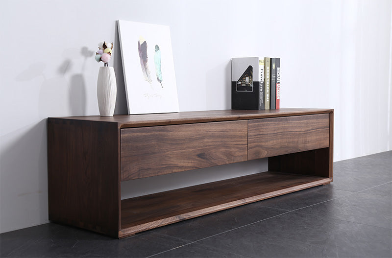 Mazonvintage-Forte Simple Design Solid Black Walnut Wood Bench with 2 Drawers