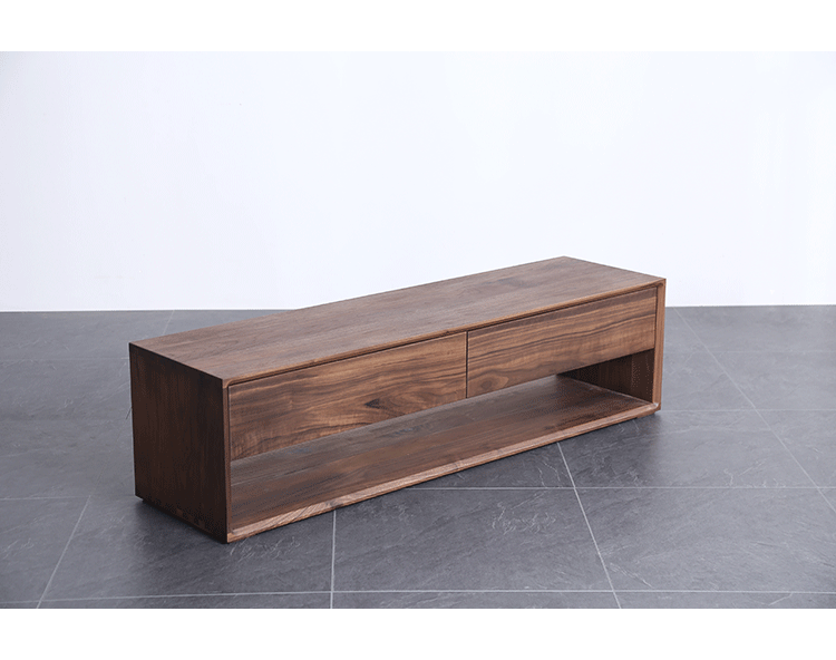 Mazonvintage-Forte Simple Design Solid Black Walnut Wood Bench with 2 Drawers