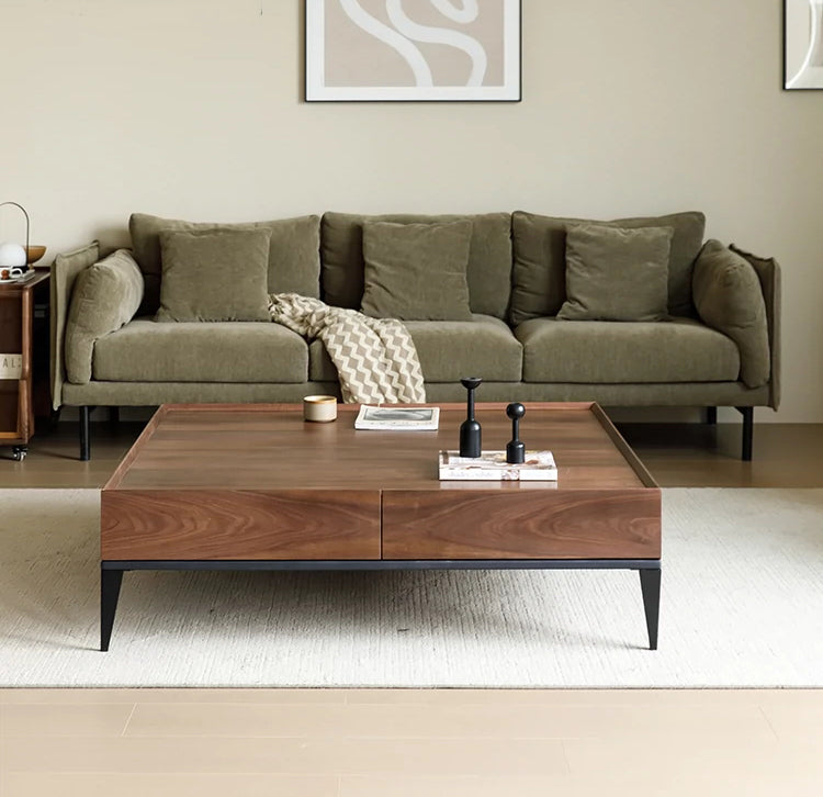 Mazonvintage-TimberWave Large Square Real Walnut Wood Coffee Table