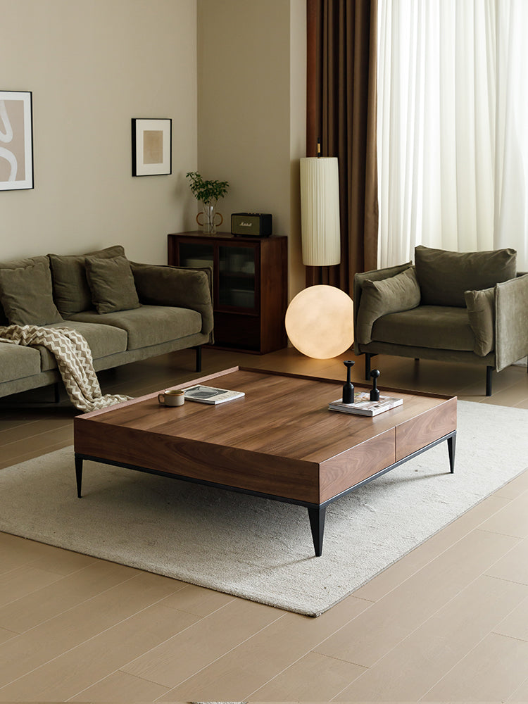 Mazonvintage-TimberWave Large Square Real Walnut Wood Coffee Table