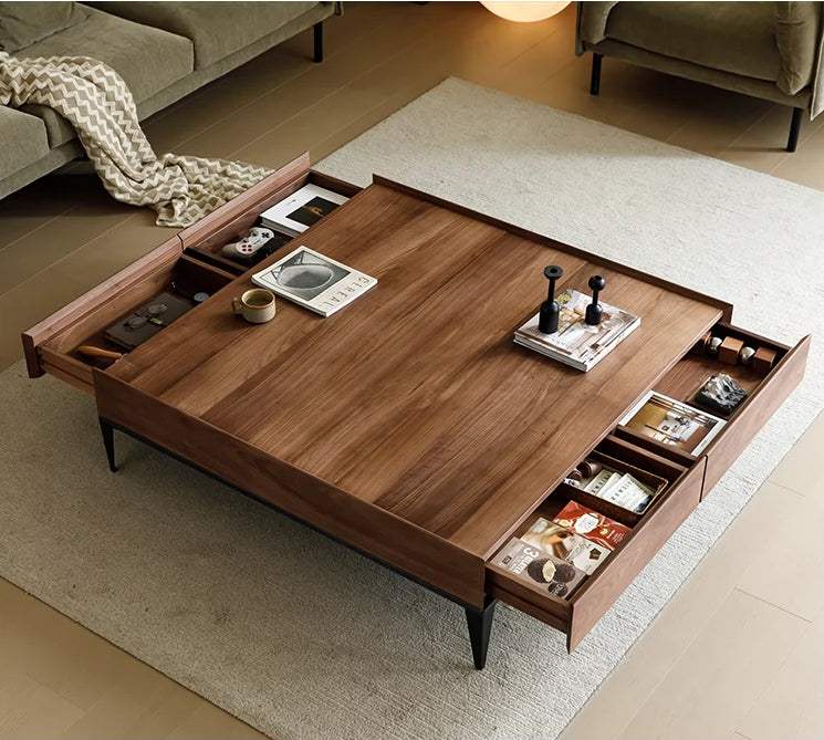 Mazonvintage-TimberWave Large Square Real Walnut Wood Coffee Table