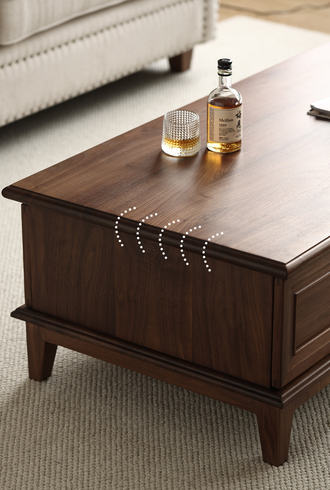 Mazonvintage-American Retro Black Walnut Wood Coffee Table with 2 Drawers