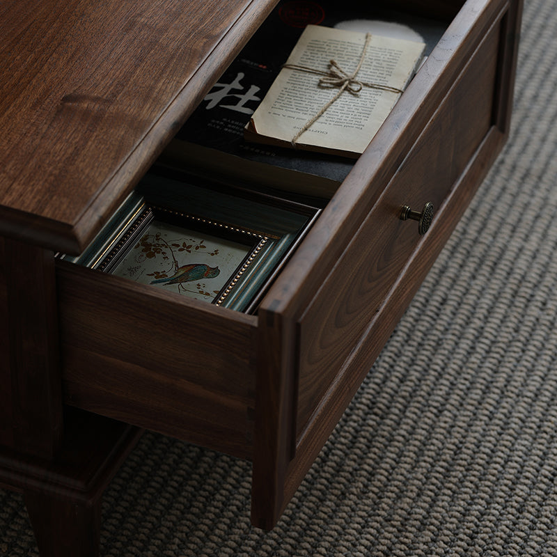 Mazonvintage-American Retro Black Walnut Wood Coffee Table with 2 Drawers