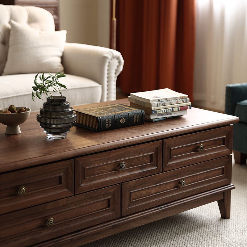 Mazonvintage-American Multi-Drawers Black Walnut Wood Coffee Table